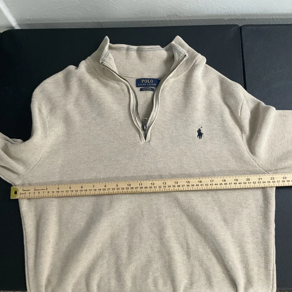 Polo Ralph Lauren Sweater Mens XL Beign 100% Cotton Knit Mock Neck Zip Pullover - Picture 5 of 10